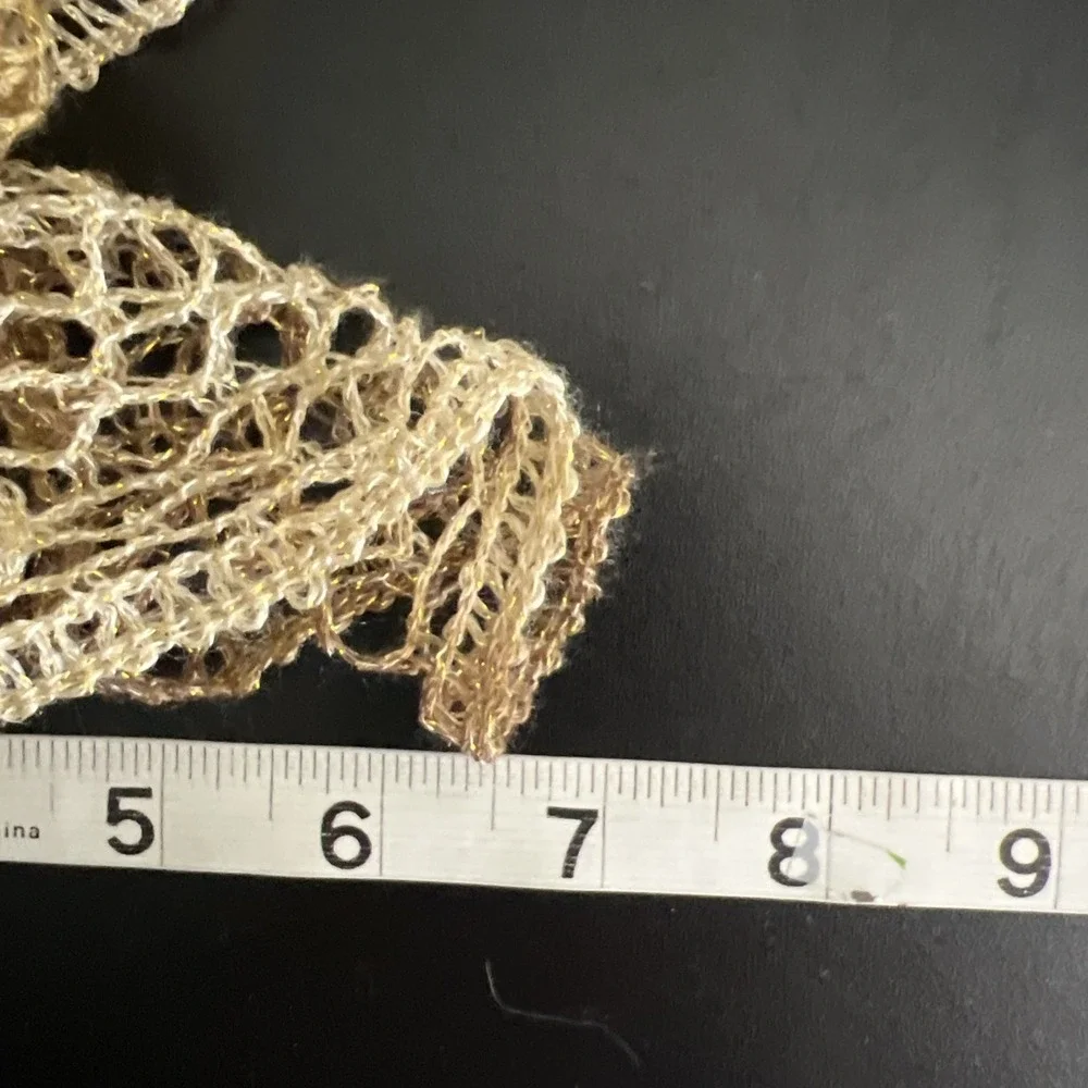 Y2K Handmade Crochet Ruffle Skinny Scarf Long Brown Oat Boho Indie Festival